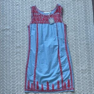 Blue Sleeveless Mini Dress with Coral Embroidery